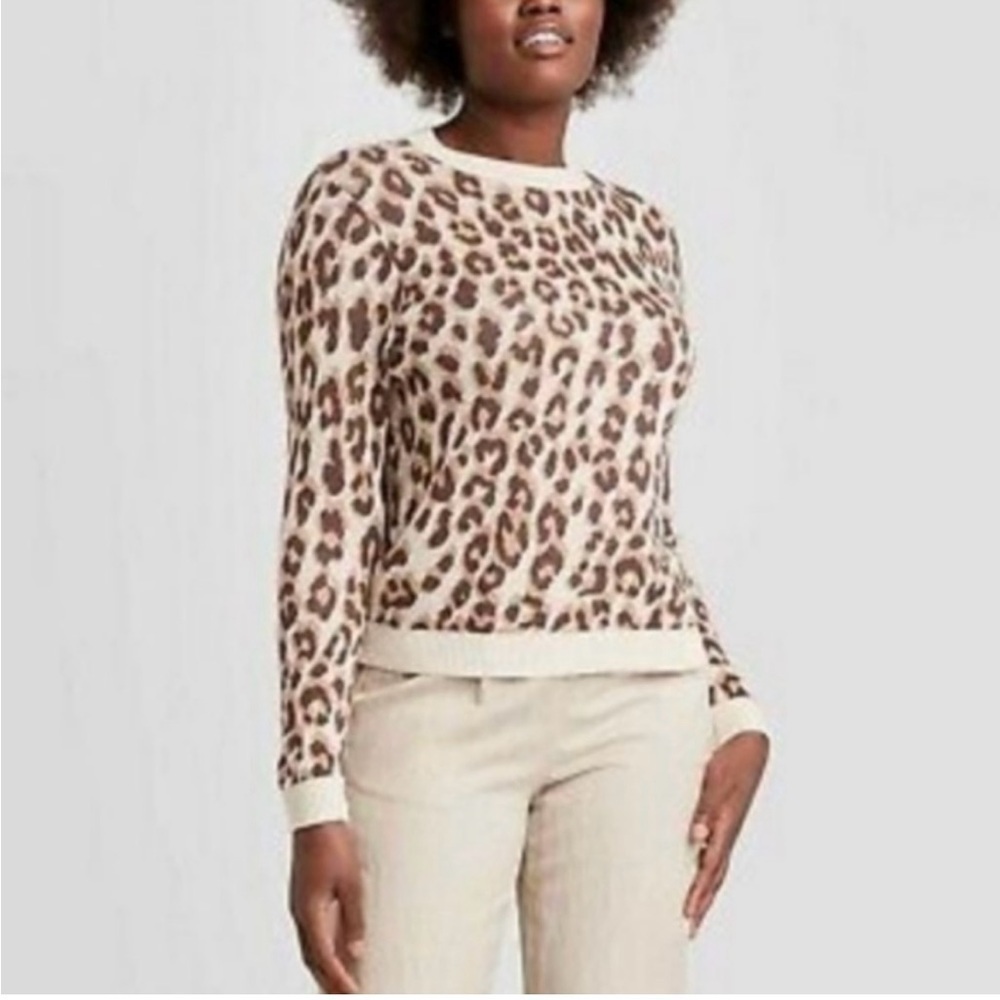 EUC A NEW DAY Women’s Leopard Animal Print Crewneck Sweater